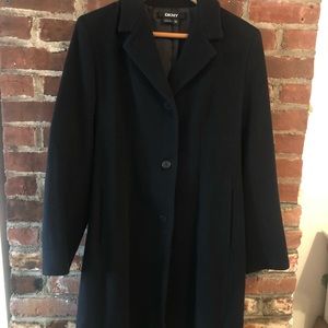 DKNY Black 3/4 Length Wool Coat
